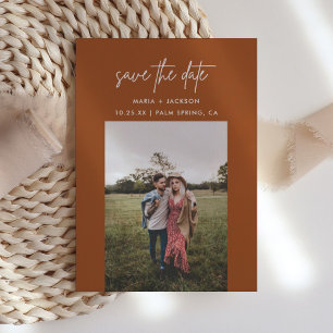 Burnt Orange Earthy Photo Save The Dates Cards