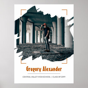 Burnt Orange Edgy Abstract Brushstroke Photo Grad Poster