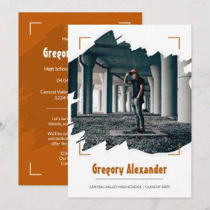 Burnt Orange Edgy Abstract Brushstroke Photo Invitation