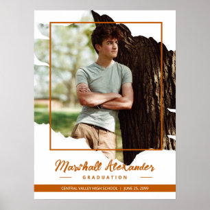 Burnt Orange Edgy Abstract Torn Photo Graduation Poster