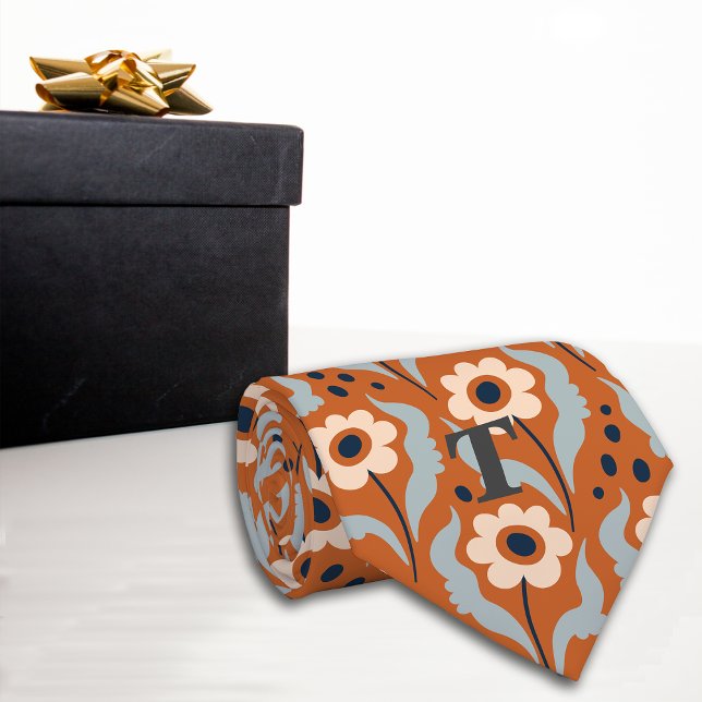Burnt Orange Egg Flowers Monogram Tie (Creator Uploaded)
