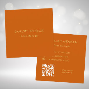 Burnt orange elegant minimalist QR code Square Business Card