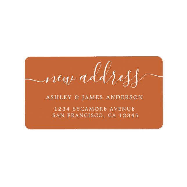 Burnt Orange Elegant Script New Address Label (Front)