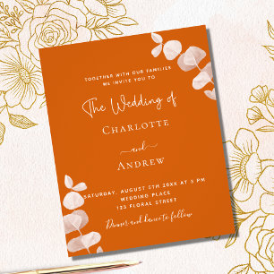 Burnt orange eucalyptus budget wedding invitation flyer