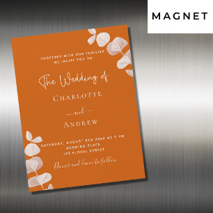 Burnt orange eucalyptus luxury wedding magnetic invitation