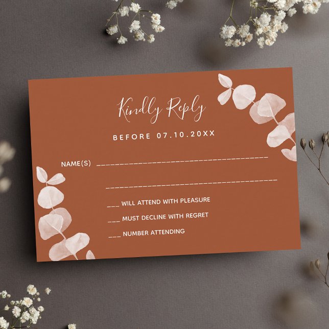 Burnt orange eucalyptus wedding response RSVP Card (Creator Uploaded)