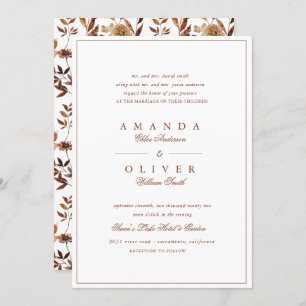 Burnt Orange Fall Floral Elegant Classic Wedding Invitation