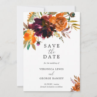 Burnt Orange Fall Floral Rustic Elegant Wedding Save The Date