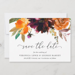 Burnt Orange Fall Floral Rustic Elegant Wedding Save The Date