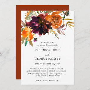 Burnt Orange Fall Floral Rustic Rehearsal Dinner Invitation