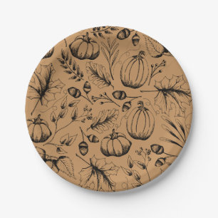 Burnt Orange Fall Harvest Pumpkin Paper Plate