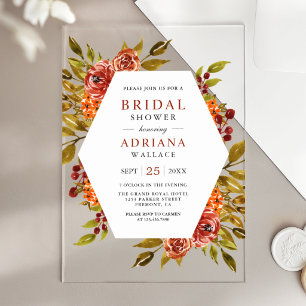 Burnt Orange Floral Autumn Fall Bridal Shower Acrylic Invitations