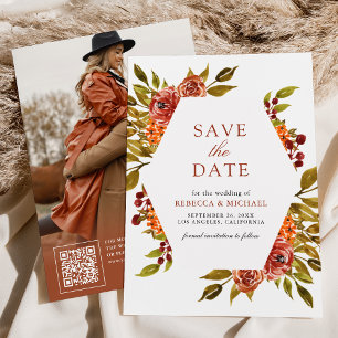 Burnt Orange Floral Autumn Fall Wedding Save The Date