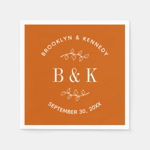 Burnt Orange Floral Botanical Wedding Couple Name Napkin