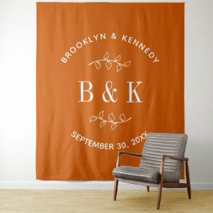 Burnt Orange Floral Botanical Wedding Couple Name Tapestry