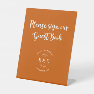 Burnt Orange Floral Botanical Wedding Guest Book Pedestal Sign
