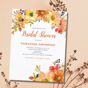 Burnt Orange Floral Bridal Shower Invitation Postcard