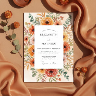 Burnt Orange Floral Brushstroke Wedding Invitation