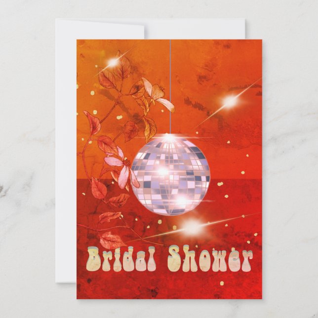 Burnt Orange Floral Disco Ball Bridal Shower Invitation (Back)