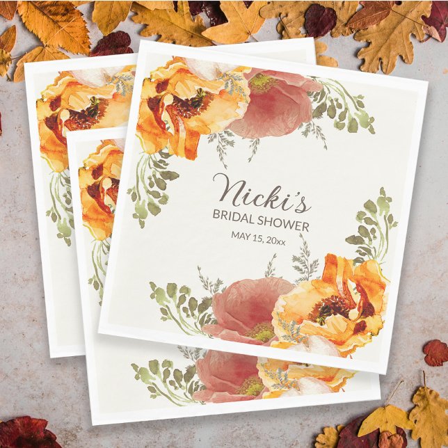 Burnt Orange Floral Fall Autumn Bridal Shower Napkin (Creator Uploaded)