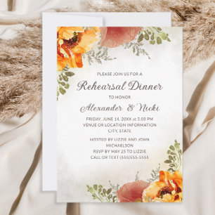 Burnt Orange Floral Fall Autumn Rehearsal Dinner Invitation