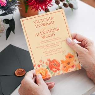 Burnt Orange Floral Fall Wedding  Invitation