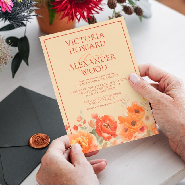 Burnt Orange Floral Fall Wedding  Invitation (Creator Uploaded)