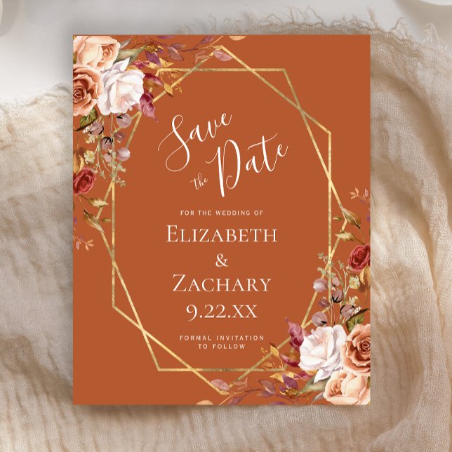 Burnt Orange Floral Fall Wedding Save the Date (Creator Uploaded)