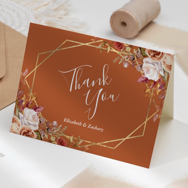Burnt Orange Floral Fall Wedding Thank You Card (Creator Uploaded)