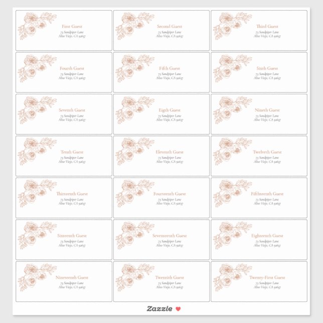 Burnt Orange Floral Line Art Guest Address Sticker (Sheet)