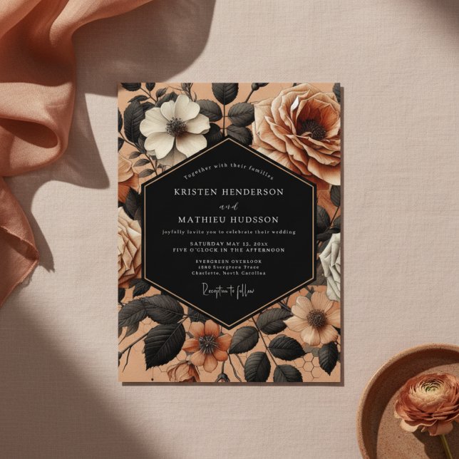 Burnt Orange Floral Opulence Wedding Invitation (Creator Uploaded)