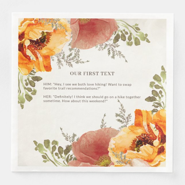 Burnt Orange Floral Our First Text Wedding  Napkin (Front)