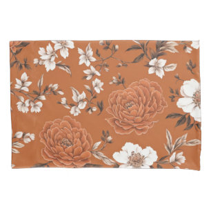 Burnt Orange Floral Pattern Pillowcase