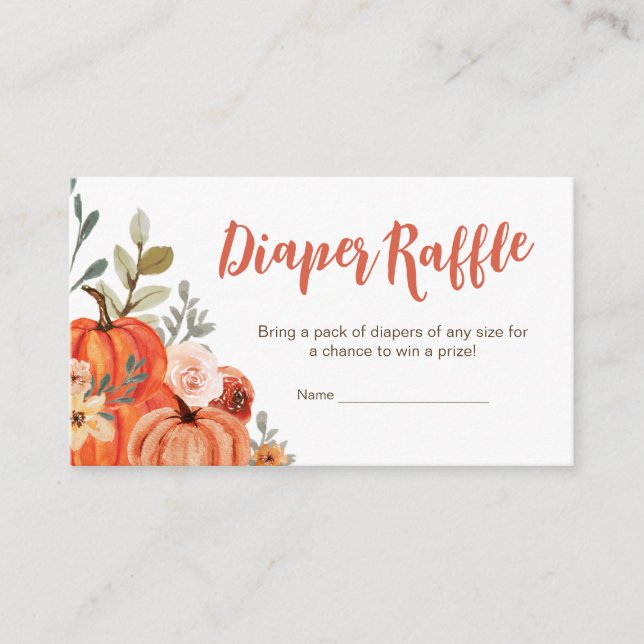 Burnt Orange Floral Pumpkin Diaper Raffle Enclosure Card (Front)