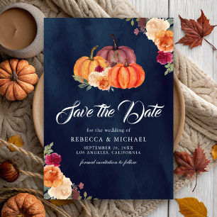 Burnt Orange Floral Pumpkin Navy Wedding Save The Date