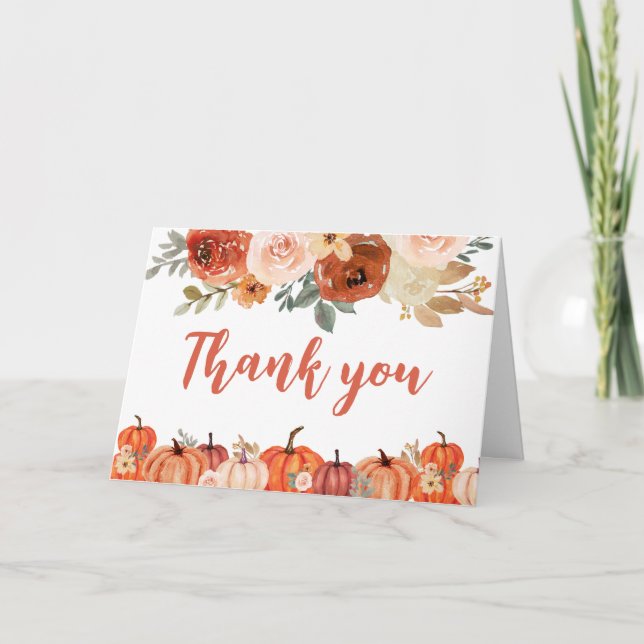 Burnt Orange Floral Pumpkin  Thank You Card (Front)