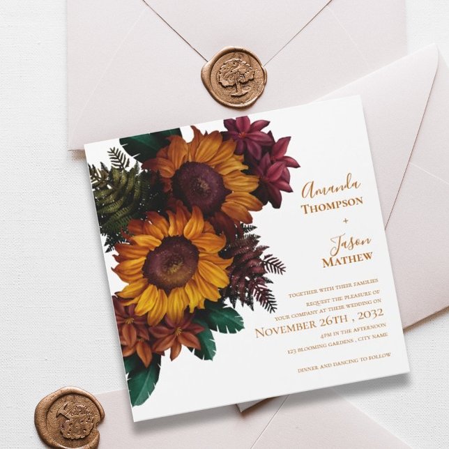 Burnt Orange Floral Rustic Fall Wedding Invitation (Burnt Orange Rustic Floral Wedding Invitation)