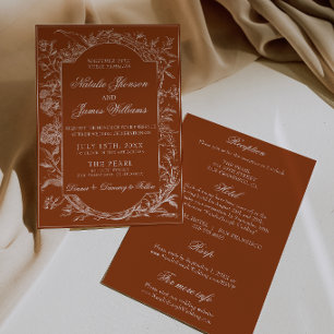 Burnt Orange Floral Terracotta All In One Wedding Invitation