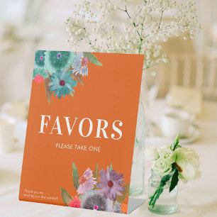 Burnt Orange Floral Wedding Favour Please Take One Pedestal Sign