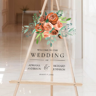 Burnt Orange Floral Wedding Welcome Acrylic Sign