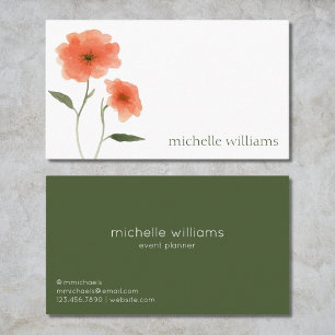 Burnt Orange Flowers and Forest Green Floral Business Card