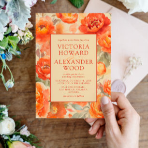 Burnt Orange Flowers Fall Wedding Invitation