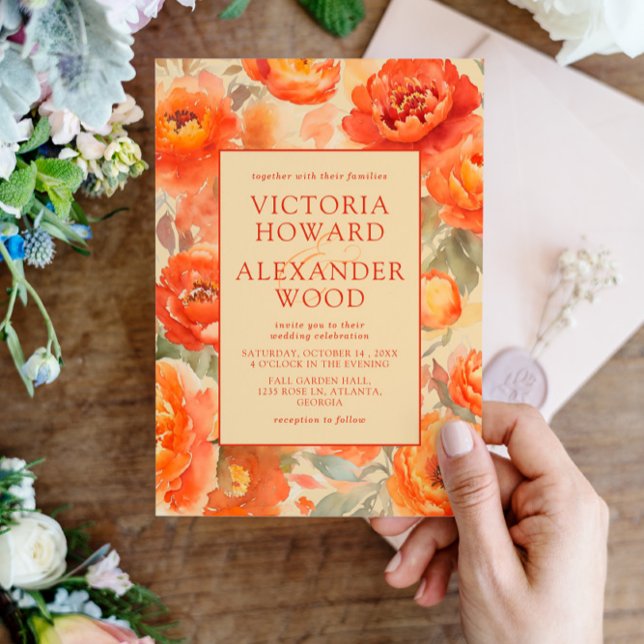 Burnt Orange Flowers Fall Wedding Invitation (Creator Uploaded)