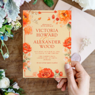 Burnt Orange Flowers Fall Wedding Invitation