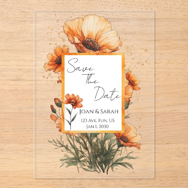 Burnt Orange Flowers Wedding Invitation (Front)