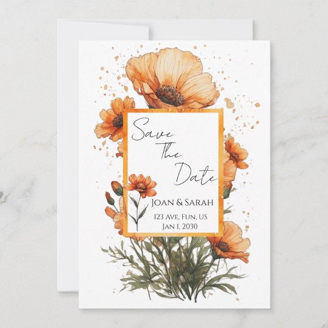 Burnt Orange Flowers Wedding Invitation (Front)