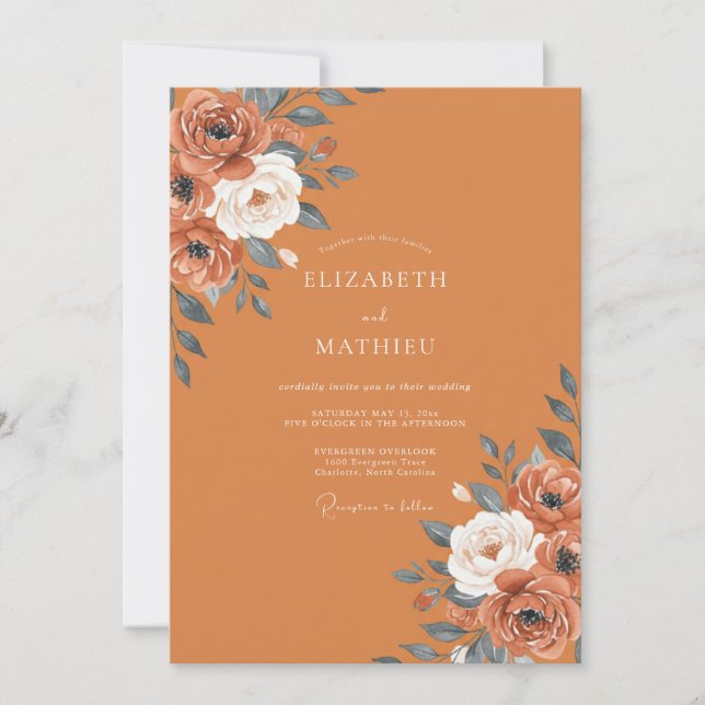 Burnt Orange Foliage Eucalyptus Wedding Invitation (Front)