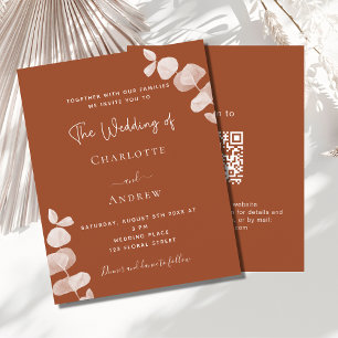Burnt orange foliage QR budget wedding invitation