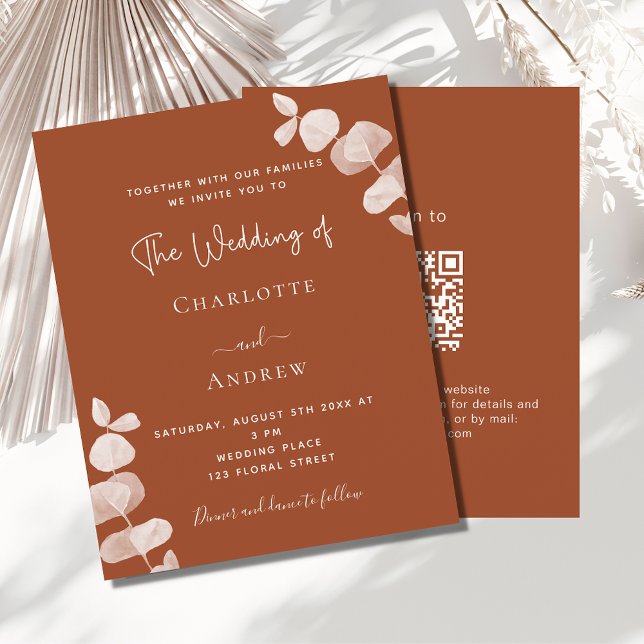 Burnt orange foliage QR budget wedding invitation Flyer (Creator Uploaded)