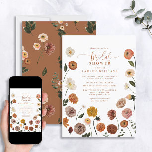 Burnt Orange Garden Flowers Script Bridal Shower Invitation
